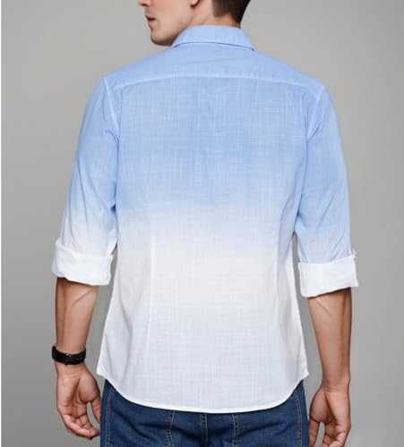 Image of IndoPrimo Men's Cotton Shirt with Full Sleeves Spread Collar Classic Style Solid Pattern Regular Fit and Standard Length