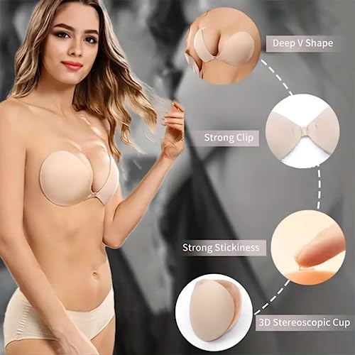 2 Pairs Adhesive Bra Reusable Strapless Backless Bra Adhesive Invisible Lift Up Bra Push Up Bra For Backless Dress,Cup Size C #TOP6