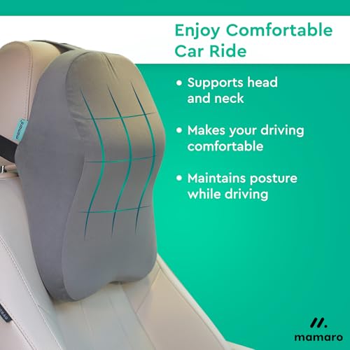 Image of Car Neck Rest Pillow, Memory Foam Head Rest & Neck Support Cushion for Car Seat, Office Chair | Comfortable Ergonomic Design for Neck Pain and Muscle Tension Relieve (Grey, 17x12x5 Inch, Large)