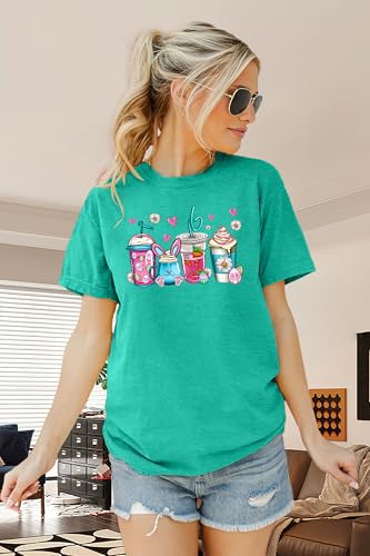 Image of Women Happy Easter T Shirt Bunny Rabbit Graphic T-Shirt Funny Letter Printed Shirts Short Sleeve Tops