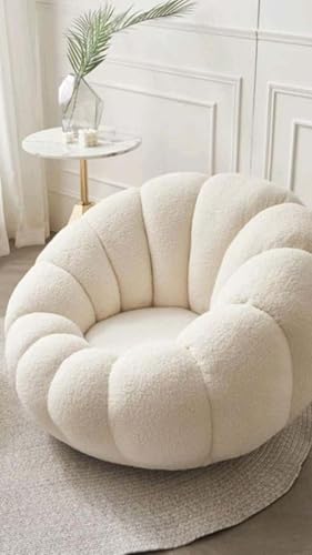 Image of CRAFTCITY Pumpkin Style Wooden Sofa, Contemporary Modern & Cozy Accent Chair for Living Room (Beige, 1 Seater Chair)