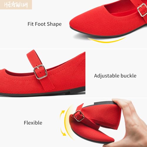 Image of Women's Ballet Flat Mary Jane Flats Slip on Laides Dress Flats with Strap | Mary Janes Flats, Breathable knit, Adjustable buckle strap, Pointed toe, Soft & lightweight, Perfect for office & daily wear