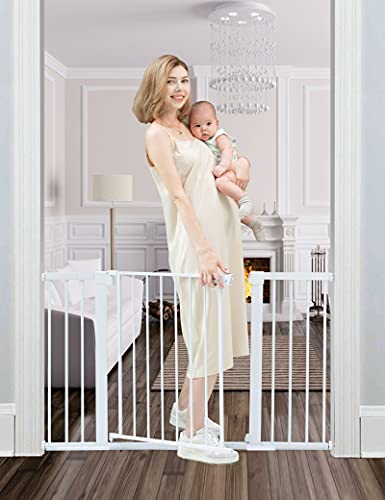 Tokkidas 29.5-51.6" Auto Close Safety Baby Gate, Extra Tall And Wide Dog Gate, Durable Easy Walk Thru Child Gate For Stairs, Doorways, House, Pressure Mounted Kit, White #TOP7