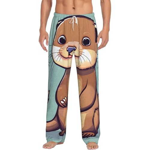 Pantalon de pyjama homme polaire chaud et doux imprimé loutres