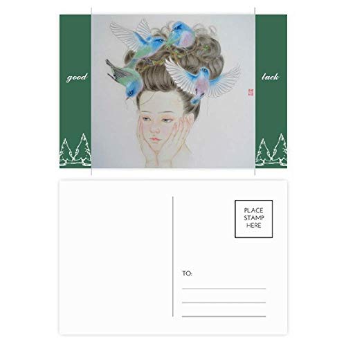 Cartes postales oiseau bleu et peinture chinoise par 20