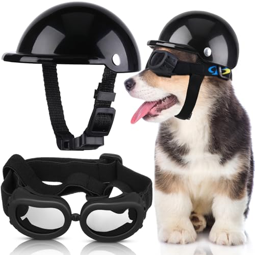 Frienda Dog Helmet and Goggles Black
