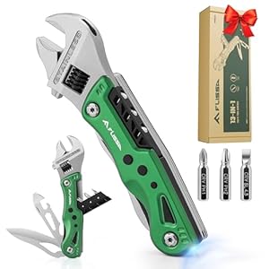 FLISSA 13-in-1 Multi Tool Wrench, Gift for Men, Stainless Steel Multitool Adjustable Wrench with LED Light, EDC Pocket Knife with Sheath, Multipurpose Multi Use Tool