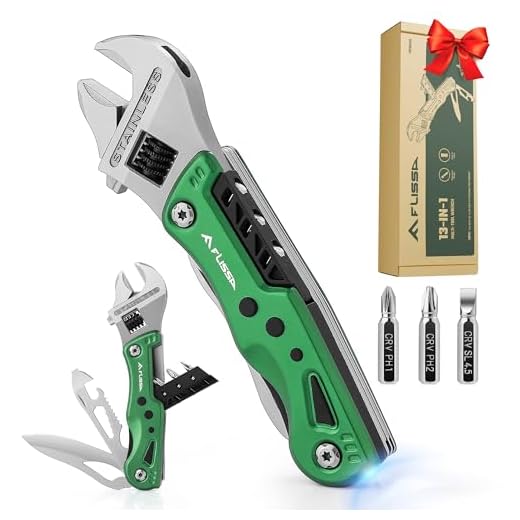 FLISSA 13-in-1 Multi Tool Wrench, Gift for Men, Stainless Steel Multitool Adjustable Wrench with LED Light, EDC Pocket Knife with Sheath, Multipurpose Multi Use Tool