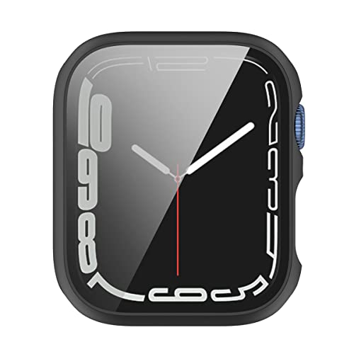 PINHEN[3-Stück]Gehärtetes Glas Gehäuse Kompatibel mit Apple Watch 7 41/45mm Displayschutzfoliem mit PC Abdeckung Bumper iWatch Zubehör(45mm, Black) Cover
