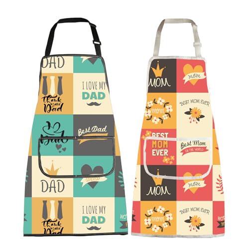 MBMSO Matching Mom and Dad Aprons New Mommy and Daddy Gift for Couples Anniversary Aprons Dad Cooking Apron for Mom Chef Gift (Mom and Dad Apron-sets)
