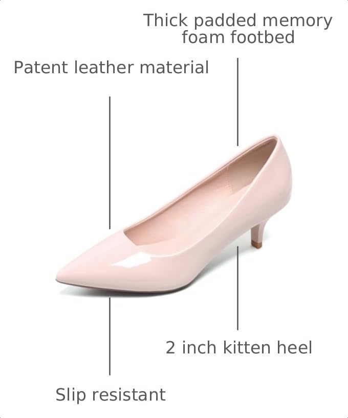 Image of Women's Low Kitten Heel Pumps Classic Fashion Dress Pumps Simple Heeled Shoes for Office Work