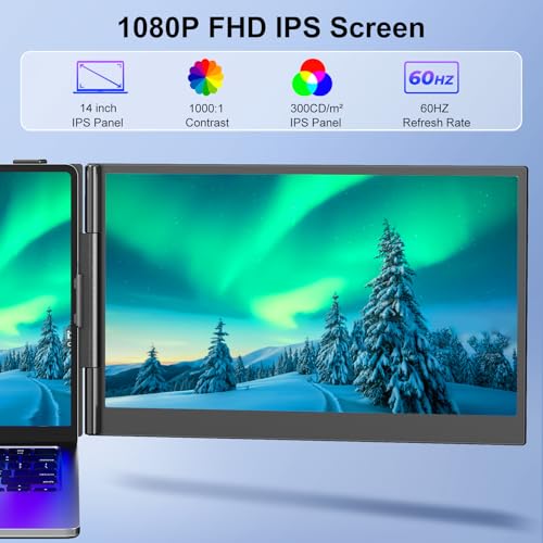 Image of Laptop Screen Extender,14 inch FHD 1080P IPS Portable Monitor for Laptop,Ultra-Thin 0.17 inch & 1.3lbs Lightweight,Plug & Play Dual Screen for 13-17.3 inch Laptops,Compatible with Wins /Mac /Android /Switch /Chrome