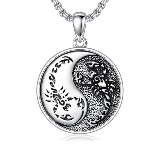 ROMANTICWORK Yin Yang - Collar de plata de ley 925 con diseño de dragón, escorpión, lobo y escorpio, joyería de Navidad, regalo de cumpleaños para hombres y mujeres, unisex, Plata esterlina, No es una