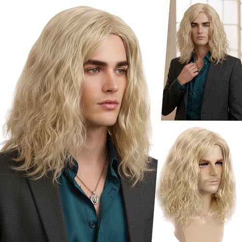 Perruque homme REEWES cheveux longs blond bouclé pour changer de style