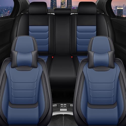Image of Car Seat Covers Fit for Chevrolet Tahoe 1995-2025, Leather Automotive Seat Covers for Trucks, Heavy-Duty Wear Resistant Seat Protectors, Easy to Install, 5 Seats with Pillows, Black Blue