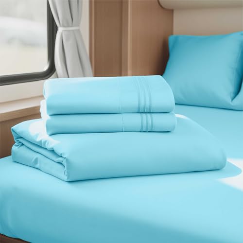 Image of Nestl Bright Blue Short Queen Sheets for RV, Hotel Luxury RV Queen Sheets Set, 4 Piece Fitted Bed Sheet Set and Pillowcases, Super Soft, Wrinkle-Free, and Breathable Camper Bedding
