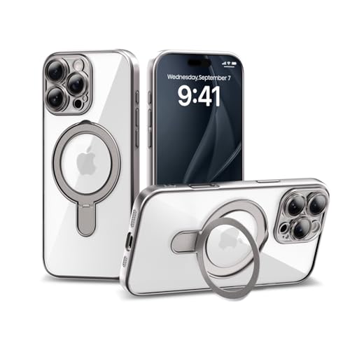 IAIYOXI Magnetic Invisible Stand for iPhone 16 Case 6.1" [Compatible with Magsafe], Full Body Protective Cover, Slim Clear Cover with Holder for Women Men Girls, Gray