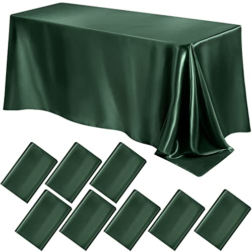 Lounsweer 8 Packs Satin Tablecloth 102 X 58 Inches Rectangle Table Cover Silk Smooth Fabric Party Table Cloth For Rectangle Table Parties, Holiday Dinner Wedding Banquet Decoration (Dark Green) #TOP7
