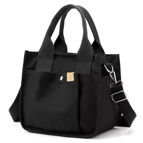 AMXNX Small Tote Bags for Women Canvas Tote Bag with Zipper Satchel Crossbody Bag Work Travel Shoulder Handbags with Pockets, Black, S, Satchel, Modern