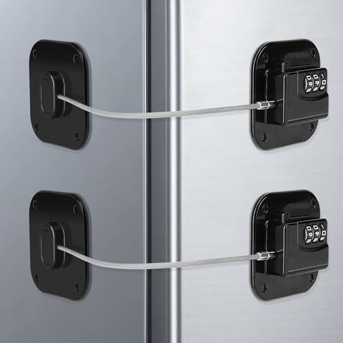Refrigerator Lock, Heavy Duty Fridge Lock,Child Proof Cabinet Locks,Easy Install,Combination Lock for Drawers, Ovens, Trash Cans(Black- 2Pack) by AMMIY - Used condition - US$5.87