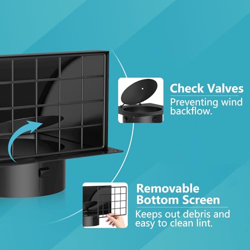 Image of 8 Inch Wall Vent Cover, HG Power Metal Exhaust Vent Cap Outside with Removable Screen & Cushioned Non-Return Flap for Home Wall, Kitchen(Blcak)