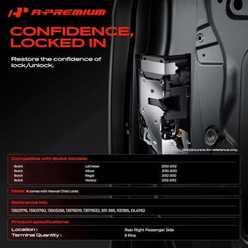 Image of A-Premium Rear Right Passenger Side Door Lock Actuator