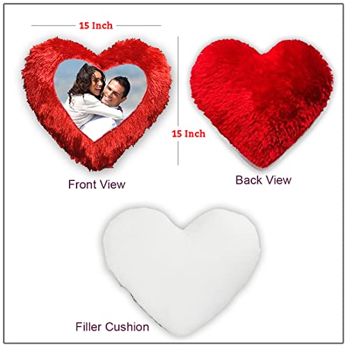 Fultu Fataang Personalized Red Heart Furr Pillow with Your Photo and Message/Customized Cushion with Photo/Cushion Cover with Filler/Photo Pillow for Gift