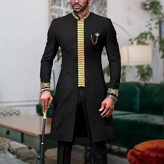 Men's Suit African Outfit 2 Piece Slim Fit Embroidery Ankara Blazer Formal Set Dashiki Clothing for Wedding Prom3