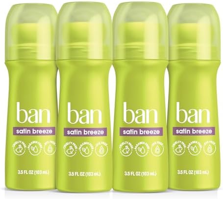 Ban Invisible Roll-On Antiperspirant Deodorant, Satin Breeze, 3.5 oz, 4pk