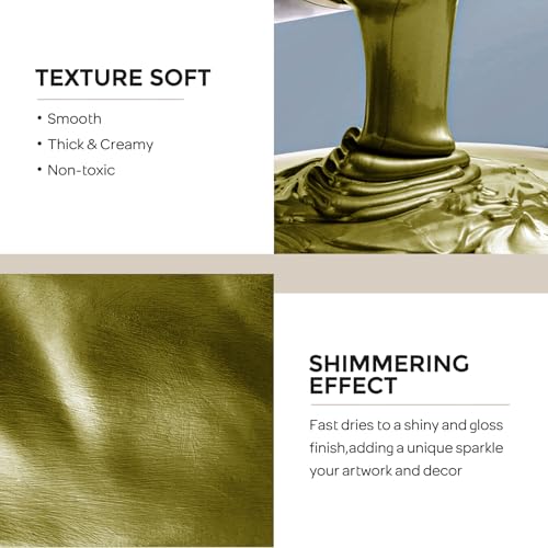 Image of Nicpro Metallic Brass Acrylic Paint, 8.45oz /250ml Large Brass Leaf Paint | Non Toxic, Non Fading Craft Paints for Metal, Wood, Clay, Fabric, Canvas, Furniture, Handcrafts, Art Supplies