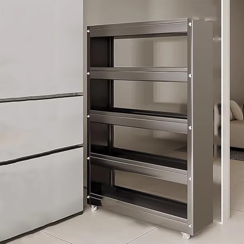 Image of HLDJYLZS Slim Storage Cart, Pull Out Kitchen Gap Organizer, Rolling Narrow with Wheels, Carbon Steel Multi Tier for Refrigerator Side, Bathroom, Laundry Room(Gray,15.7 * 4.7 * 52.7in)