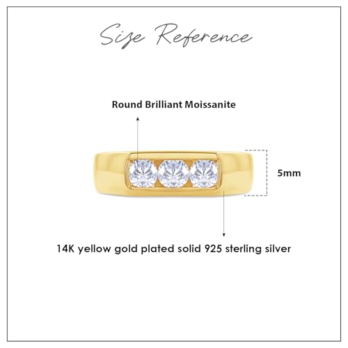 3 Stone Style Men Ring Lab Created Moissanite And Lab Grown Diamond Wedding Band Ring For Men In 925 Sterling Silver 10K And 14K Solid Gold Jewelry (0.25 Cttw to 1 Cttw)4