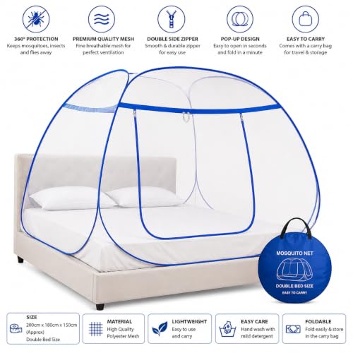 Image of Mosquito Net for Double Bed | King Size Foldable Machardani | 6 x 6 Feet Polyester 30GSM Strong Net (Pack of 1)