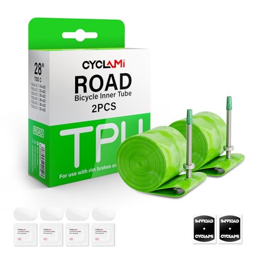 CYCLAMI Camera d'aria Bici da Corsa TPU,Compatibile con Camera d'aria Bici da Corsa 700 C x 23/25/28/30/32c, 1/2PCS Ultraleggera 38g,Metallo Valvola Presta 45/60/80mm (2P-FV:45MM)