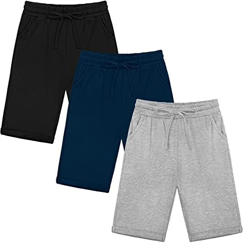 Resinta 3 Pack Girls' Active Long Shorts Girls Basketball Soccer Shorts Athletic Bermuda Shorts for Toddler Big Girls (8-10 Years) Black, Grey, Navy