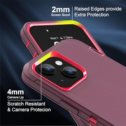 Image of Sansunto for iPhone 16e Case, Protective Cover for 13, 14, 15, 16E 6.1 inch, Heavy Duty Shockproof Drop Proof 3 in 1 Silicone Rubber Cover, Rugged Hybrid Durable Phone Cases for Women (Burgundy)