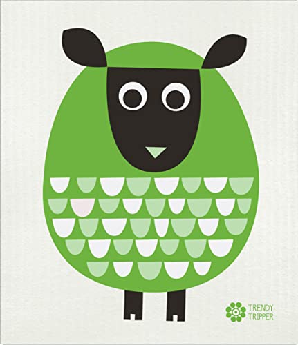 Image of Trendy Tripper 3-Pack Earth-Friendly Swedish Dishcloth /Reusable Sponge Cloth Eco Sponge Modern Sheep (3 Pk: Bright Green + Red /Purple + Petrol)