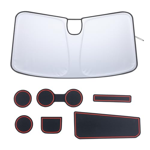 Image of TOPINSTALL Foldable Sunshade and Console Liners Compatible with 22-25 Refreshed Chevy Silverado/GMC Sierra 1500, Non-Slip Rubber Mats Reflective Polyester Sun Protector (Full Console w/Bucket Seats)