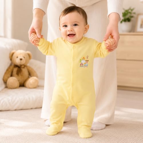 Image of DADDY - G 100% Cotton Baby Rompers Pack of 3 | Newborn Baby Sleepsuit | Full Sleeve Jumpsuit | Baby Night Suit | Infant Bodysuit for Boys & Girls | Soft Breathable Clothing