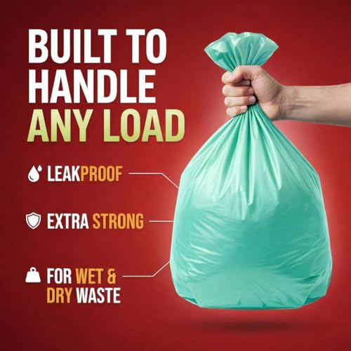 Image of Garbage Bags /Dustbin Bags - 120 Micron Heavy - Duty Trash Bags (20 x 26 Inches) - Extra-Medium Leak -Proof Bin Liners for Kitchen, Office - 500g Pack (Green, Pack of 1) - 10 Bags