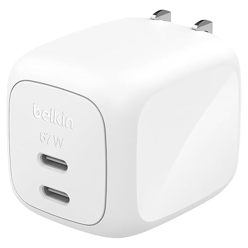Belkin Cubic Charger 67W 2ポート アダプター ゼロスタンバイモード(待機消費ゼロ) ZSP技術 PPS 急速充電 GaN Type-C タイプc USB-C 折りたたみプラグ 旅行・出張最適 PSE基準 iphone スマホ MacBook air PD対応 Windows PC iPad Galaxy Android ホワイト WCH020qcWH