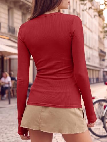 Image of ANRABESS Women Long Sleeve Shirts Ribbed Fitted Tops