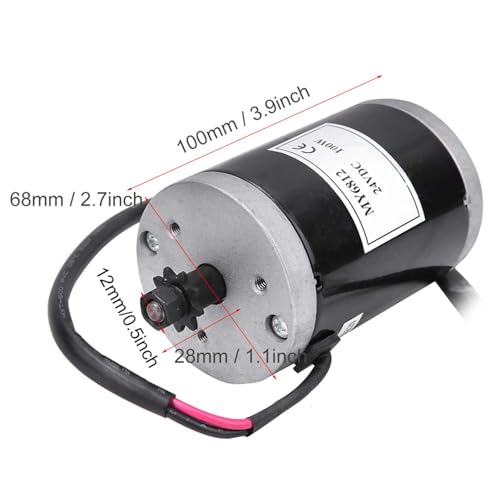 Elektrofahrrad Bürstenmotor, MY6812 24V 100W Hochgeschwindigkeits Permanentmagnet DC Kettenrad Motor mit Riemenscheibe für Elektroroller, Elektrofahrräder