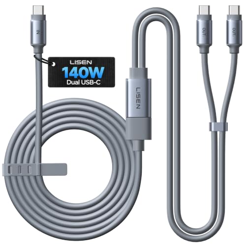 LISEN 2-in-1 USB C to USB C Cable, 140W Max C to C Cable Fast Charging | USB C Multi Charging Cable 6ft USB C Splitter Charging for iPhone 18 17 Pro Max/iPhone Duo/MacBook/iPad, USB C to USB C Cable
