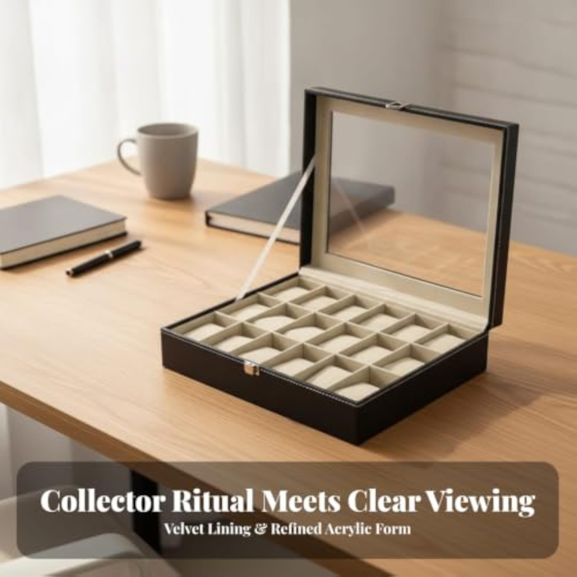 PU Leather Watch Display Box for 4 Watches, Scratch-Resistant