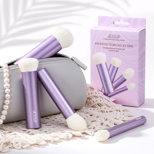 Jessup Makeup Brushes Set 4pcs Face Kabuki Brush for Foundation Contour Powder Blush Bronzer and Highlighter, Premium Synthetic Fiber Cruelty-Free, Luxury Purple T517 - Image 7
