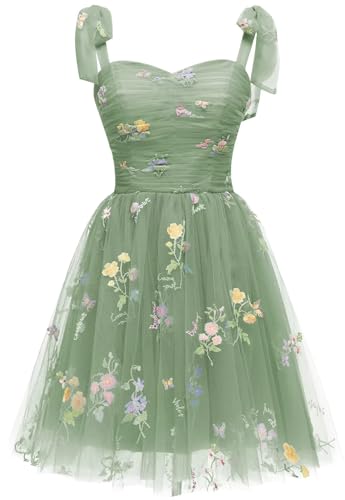 Green Spaghetti Straps Homecoming Dresse Short Tulle Bow