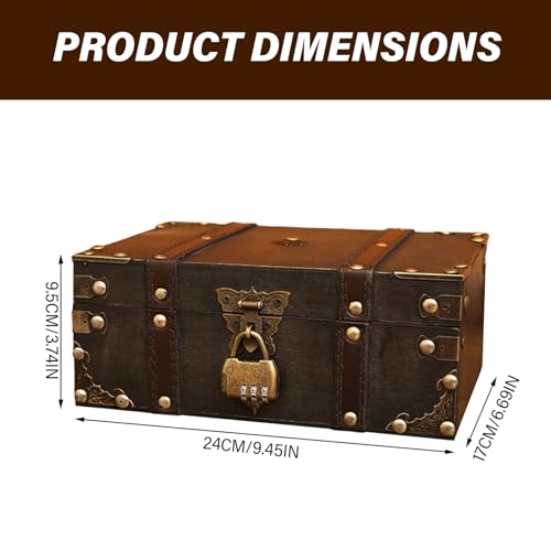 Cofre del tesoro pirata de madera vintage 9,5x6,7x3,7 pulgadas con candado de combinacion para niños 6