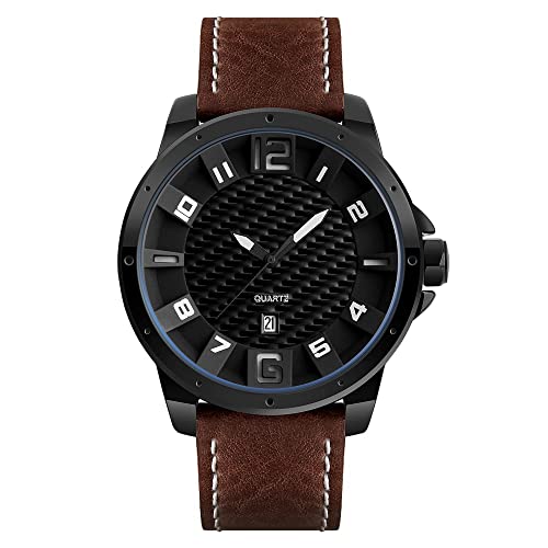 Montre quartz homme en cuir et acier inoxydable avec calendrier