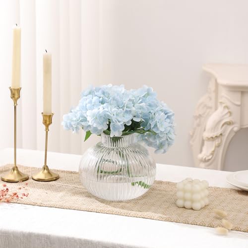 Round Glass Vase, Flower Vases for Bouquet, Ribbed Glass Vases for Flowers, Small Clear Vase for Living Room, Office, Coffee Table, Shelf, Wedding, 6 Inches - Image 5